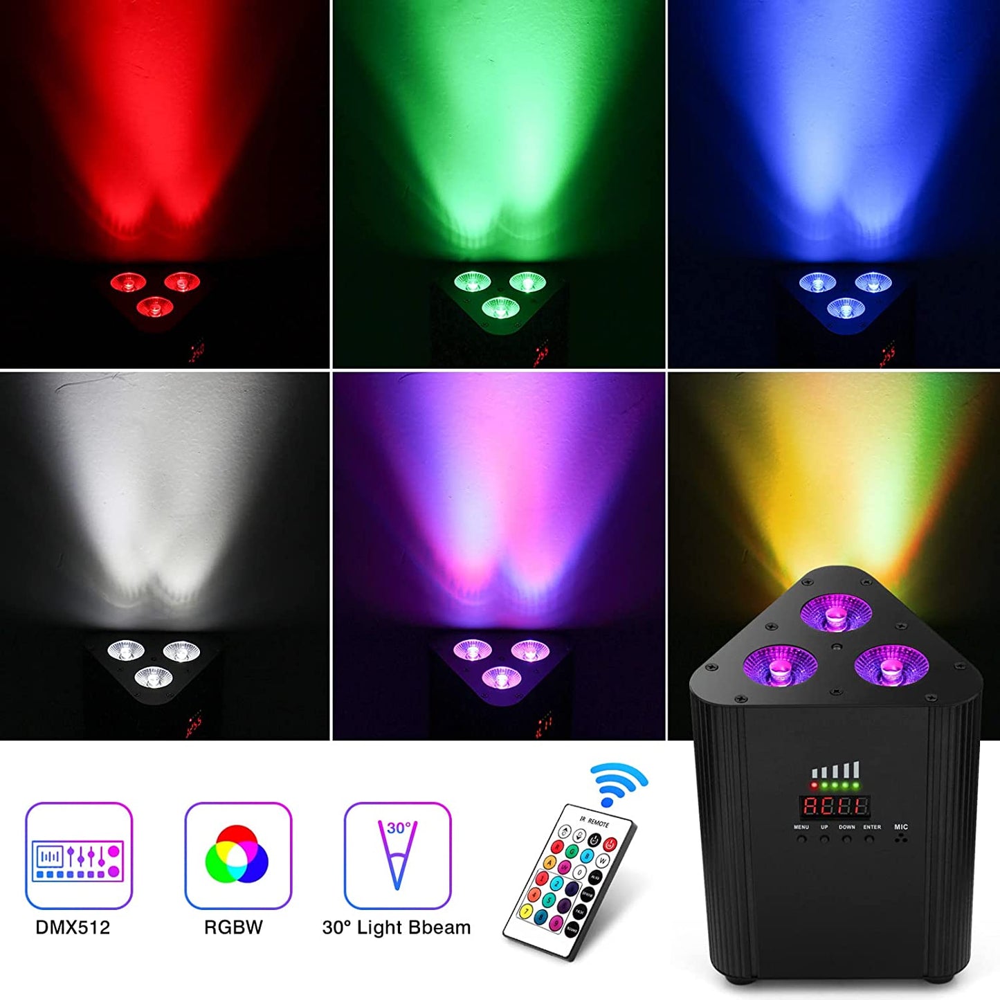 LaluceNatz 3LEDs RGBW 4IN1 Battery Powered Wireless Uplighting Stage Par Light with Remote, Free shipping to US