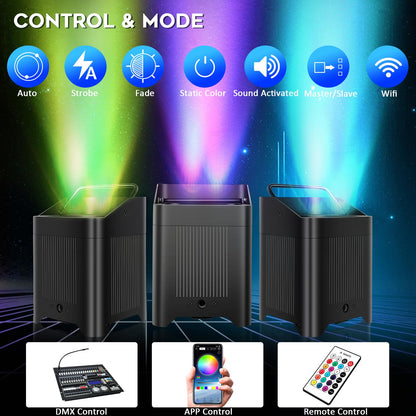 8pcs RGBWAUV 6IN1 LED Battery Powered Wireless APP Control Stage Par Light with charging case for Uplighting