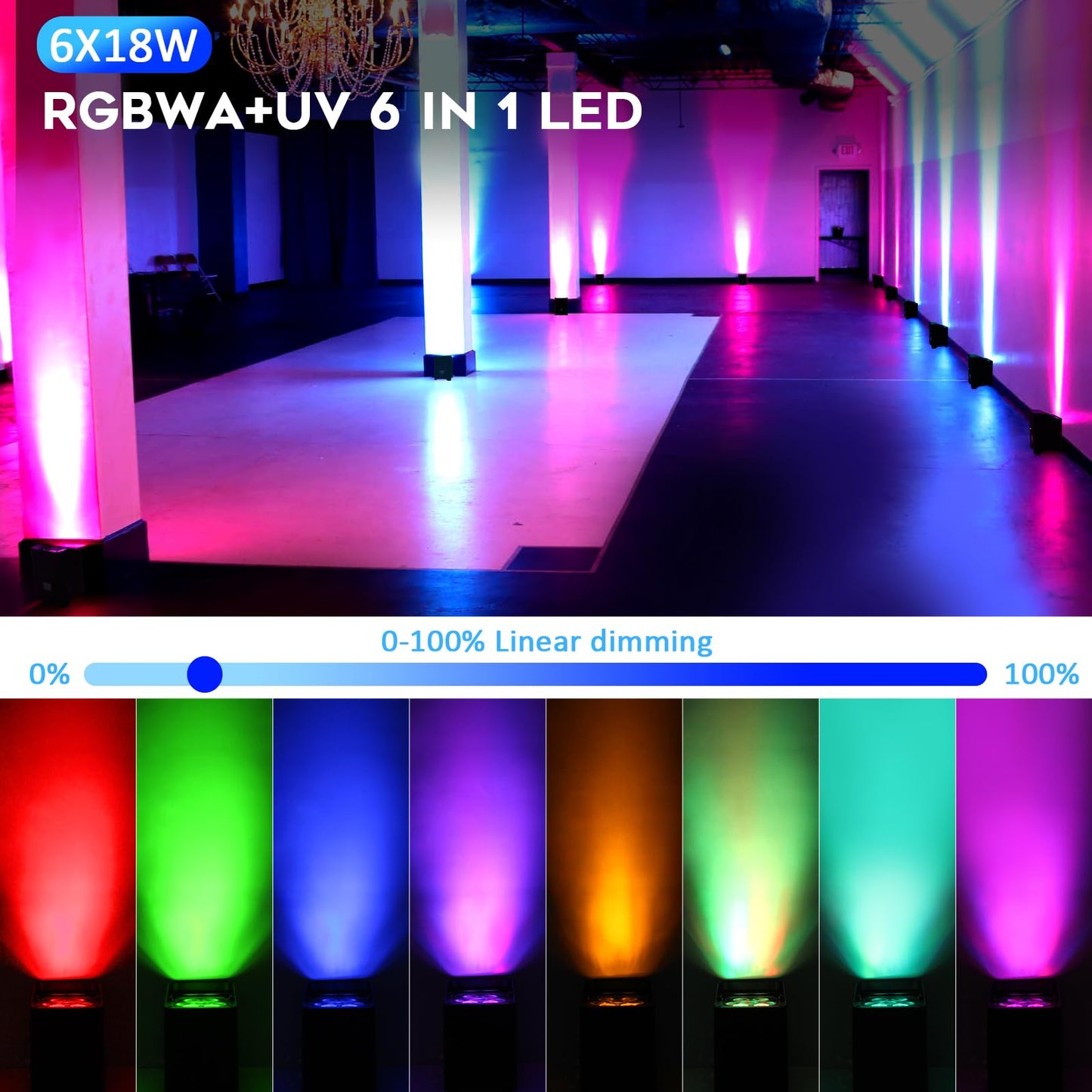 8pcs RGBWAUV 6IN1 LED Battery Powered Wireless APP Control Stage Par Light with charging case for Uplighting