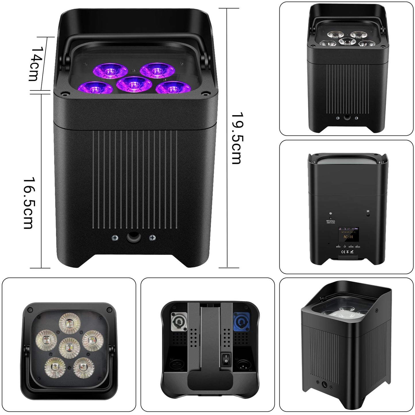 8pcs RGBWAUV 6IN1 LED Battery Powered Wireless APP Control Stage Par Light with charging case for Uplighting