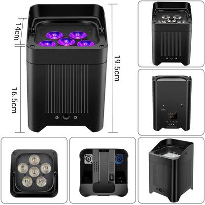 8pcs RGBWAUV 6IN1 LED Battery Powered Wireless APP Control Stage Par Light with charging case for Uplighting